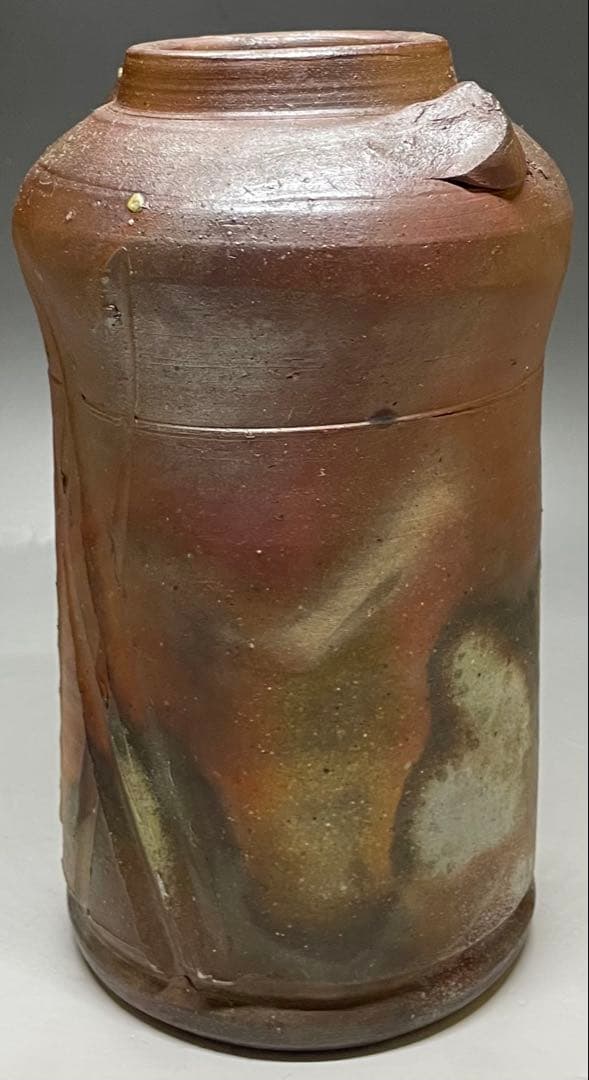 人間国宝　藤原雄　備前花入　耳付花入　備前焼　共箱　共布　栞　P5