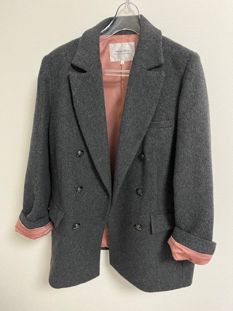 Arpege Story ジャケットコート　グレー裏地ピンク　Mサイズ