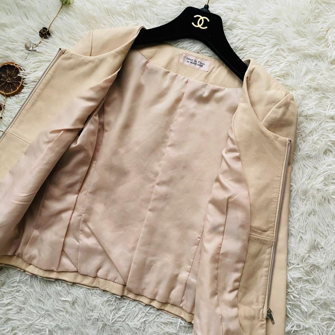 希少デザイン●最高級ラムレザー●デビュードフィオレ●ノーカラー レザージャケット