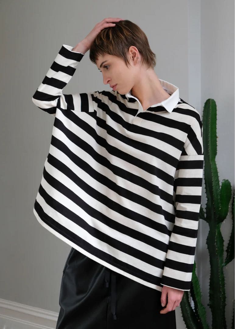 【美品 日本製】COGTHEBIGSMOKE 長袖ポロシャツ 白黒 ボーダー