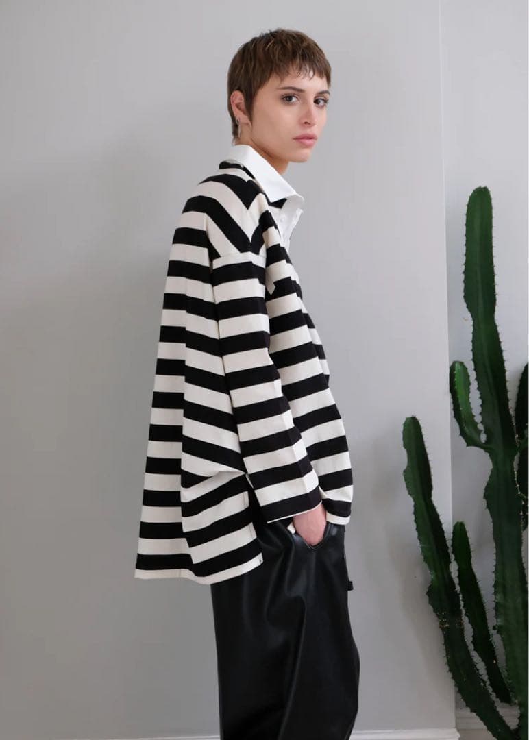 【美品 日本製】COGTHEBIGSMOKE 長袖ポロシャツ 白黒 ボーダー