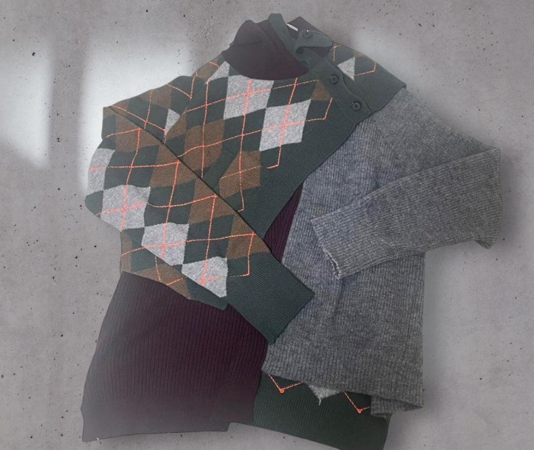 kolor カラー アーガイル柄 モヘア ドッキングタートルネックニット L