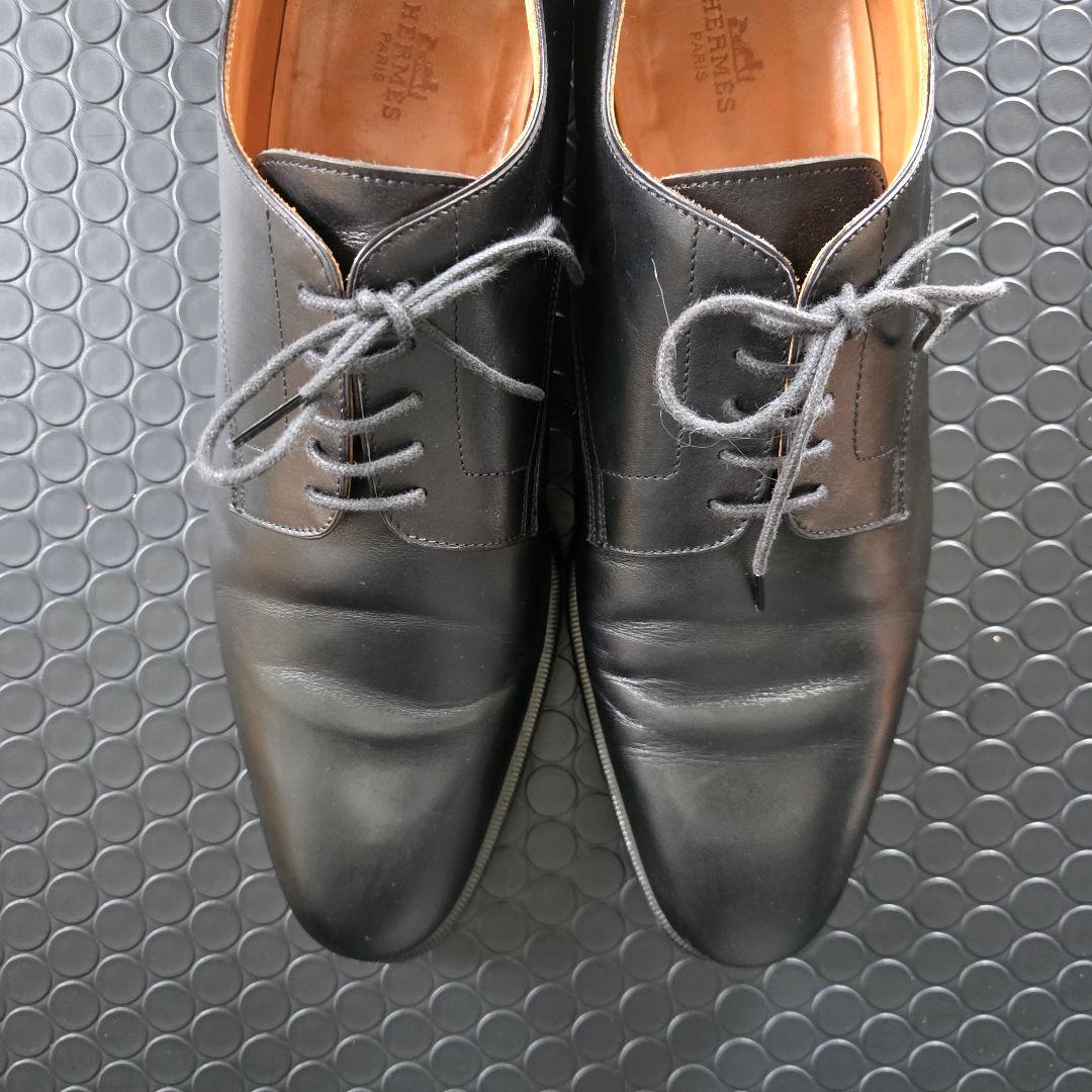 HERMES　ブラックレザー ドレスシューズ　プレーンツゥ 27㎝　箱