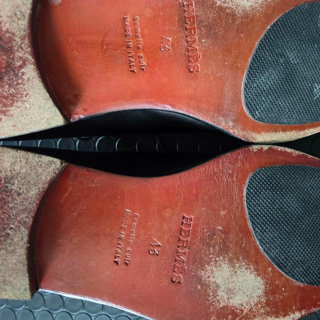 HERMES　ブラックレザー ドレスシューズ　プレーンツゥ 27㎝　箱