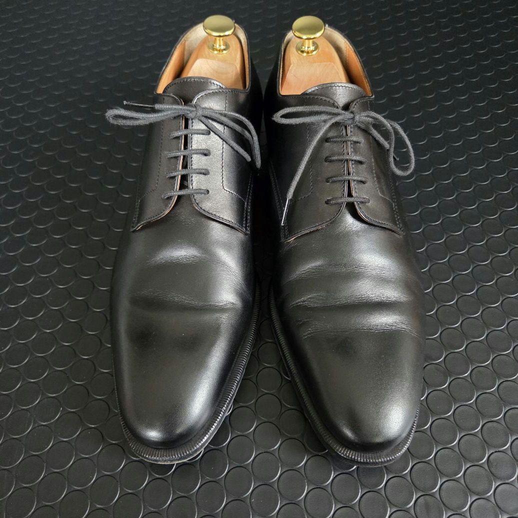 HERMES　ブラックレザー ドレスシューズ　プレーンツゥ 27㎝　箱