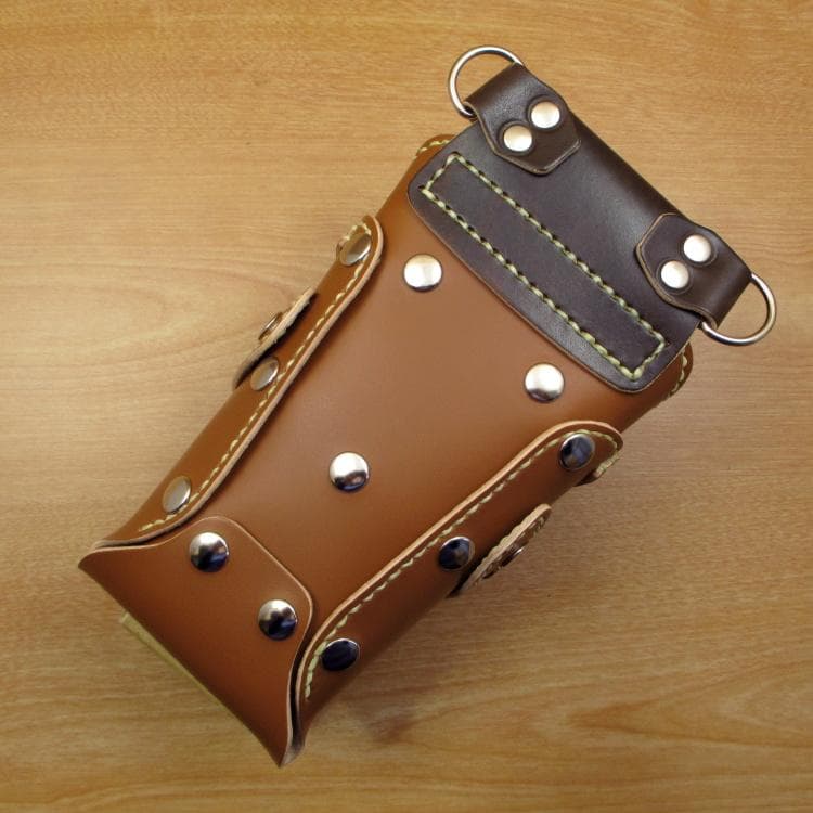 キャメル＆焦げ茶　６丁　革ベルト付き　本革シザーケース　SCL-154/CCA