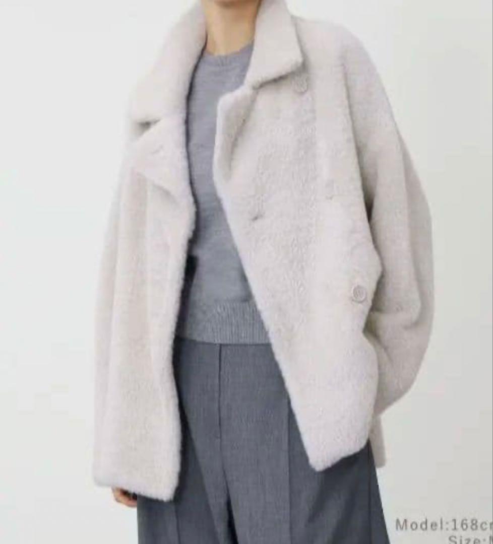 人気完売PLST フェザーヤーンニットコート03ライトグレー　S