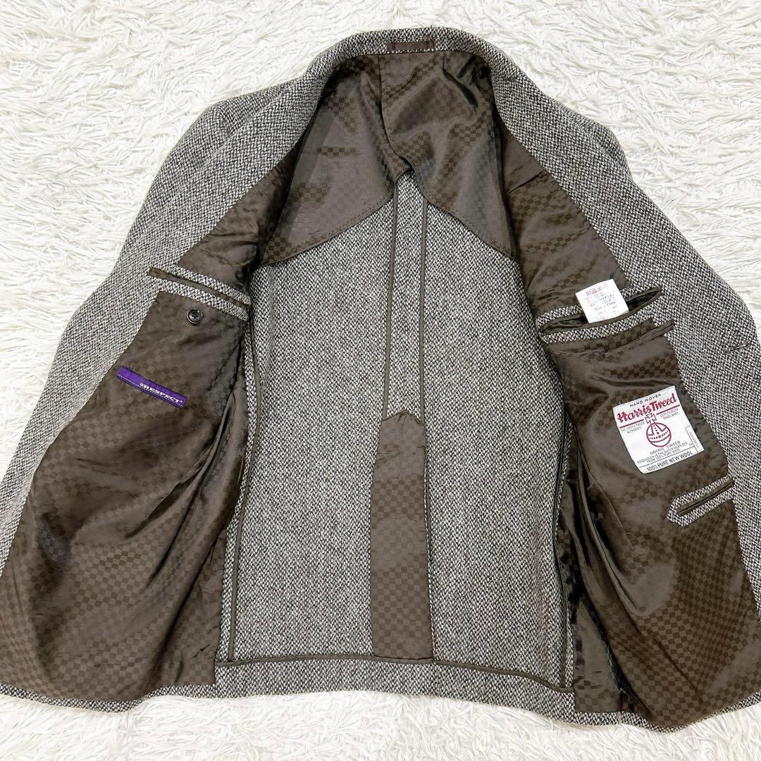美品 ハリスツイード リスペクト テーラードジャケット ツイード 2B グレー
