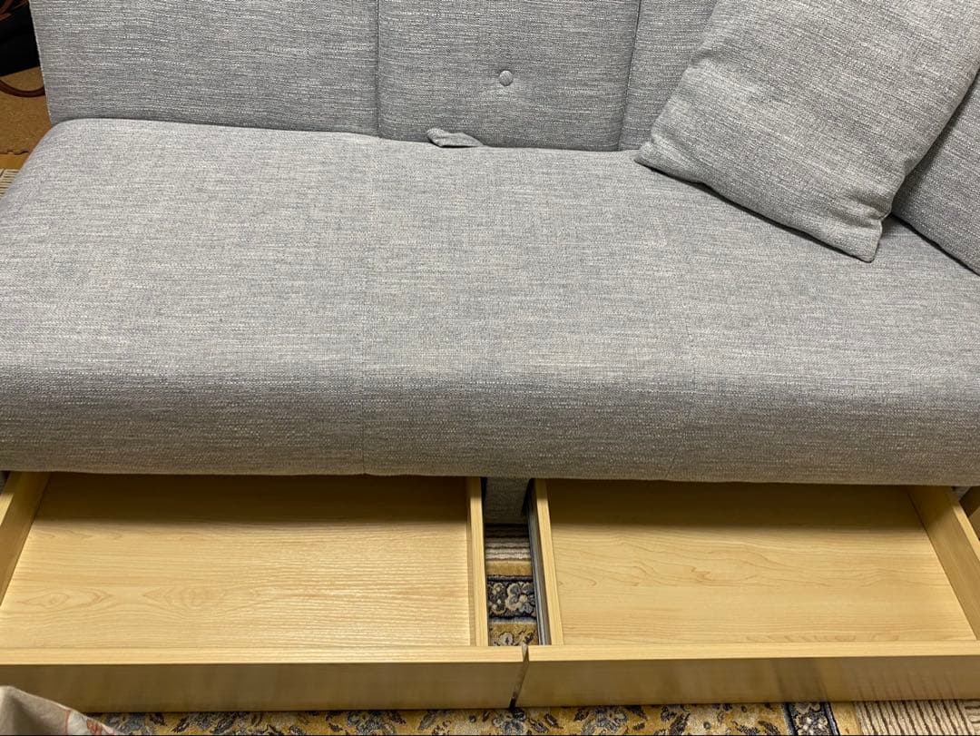 【25日まで値下げ】【メランジグレー×ナチュラル】収納付き3人掛け多機能ソファ