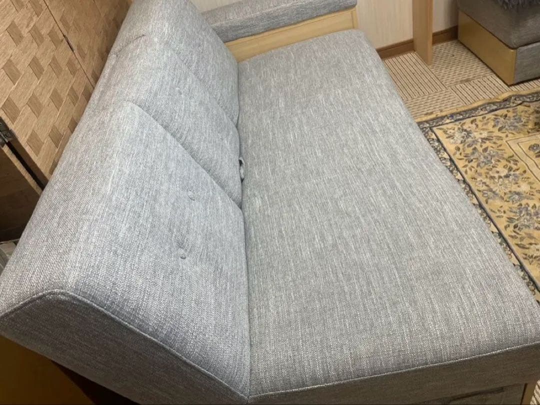 【25日まで値下げ】【メランジグレー×ナチュラル】収納付き3人掛け多機能ソファ