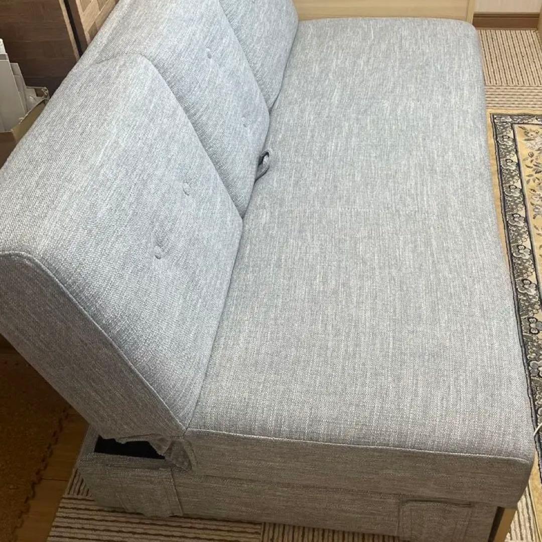 【25日まで値下げ】【メランジグレー×ナチュラル】収納付き3人掛け多機能ソファ