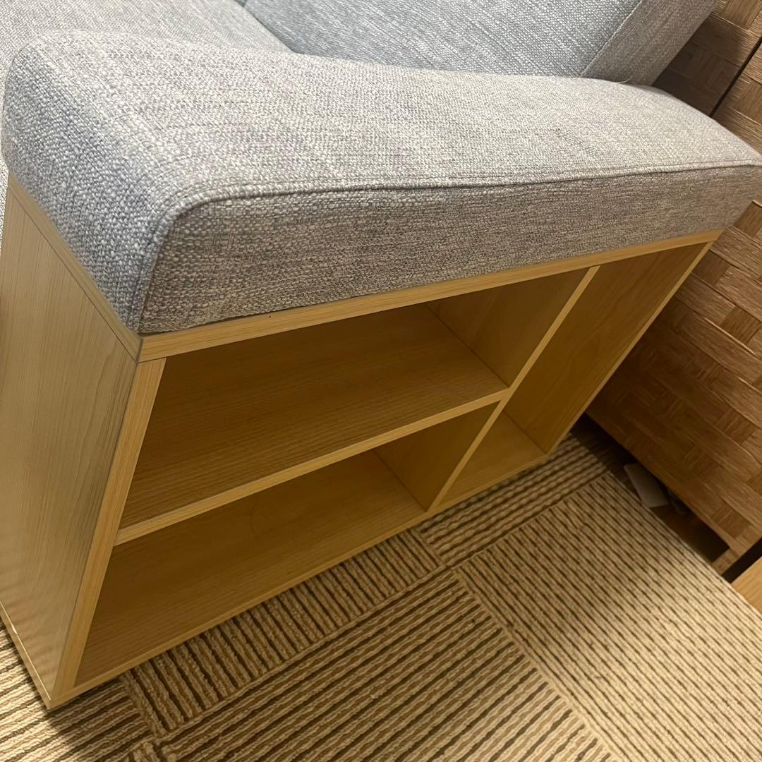 【25日まで値下げ】【メランジグレー×ナチュラル】収納付き3人掛け多機能ソファ