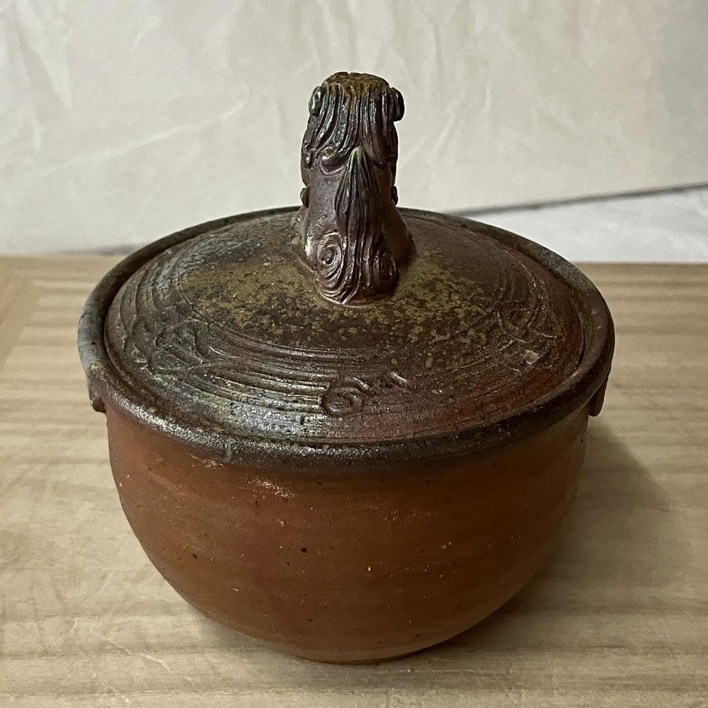 y045 明光窯 備前焼 宝瓶 獅子摘み 共箱 未使用 急須 茶道具