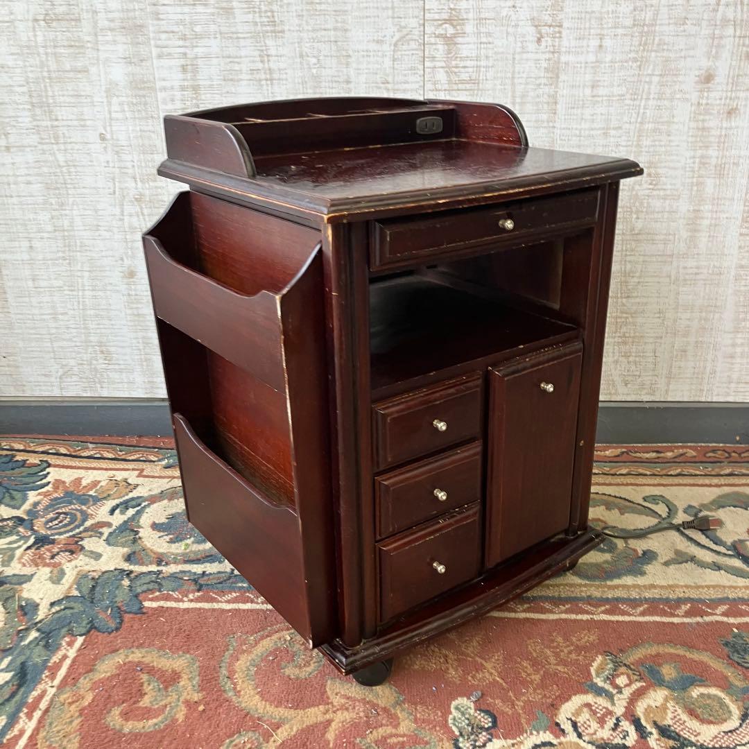 昭和レトロ 多数収納 木製 ナイトテーブル サイドテーブルワゴン キャスター付き