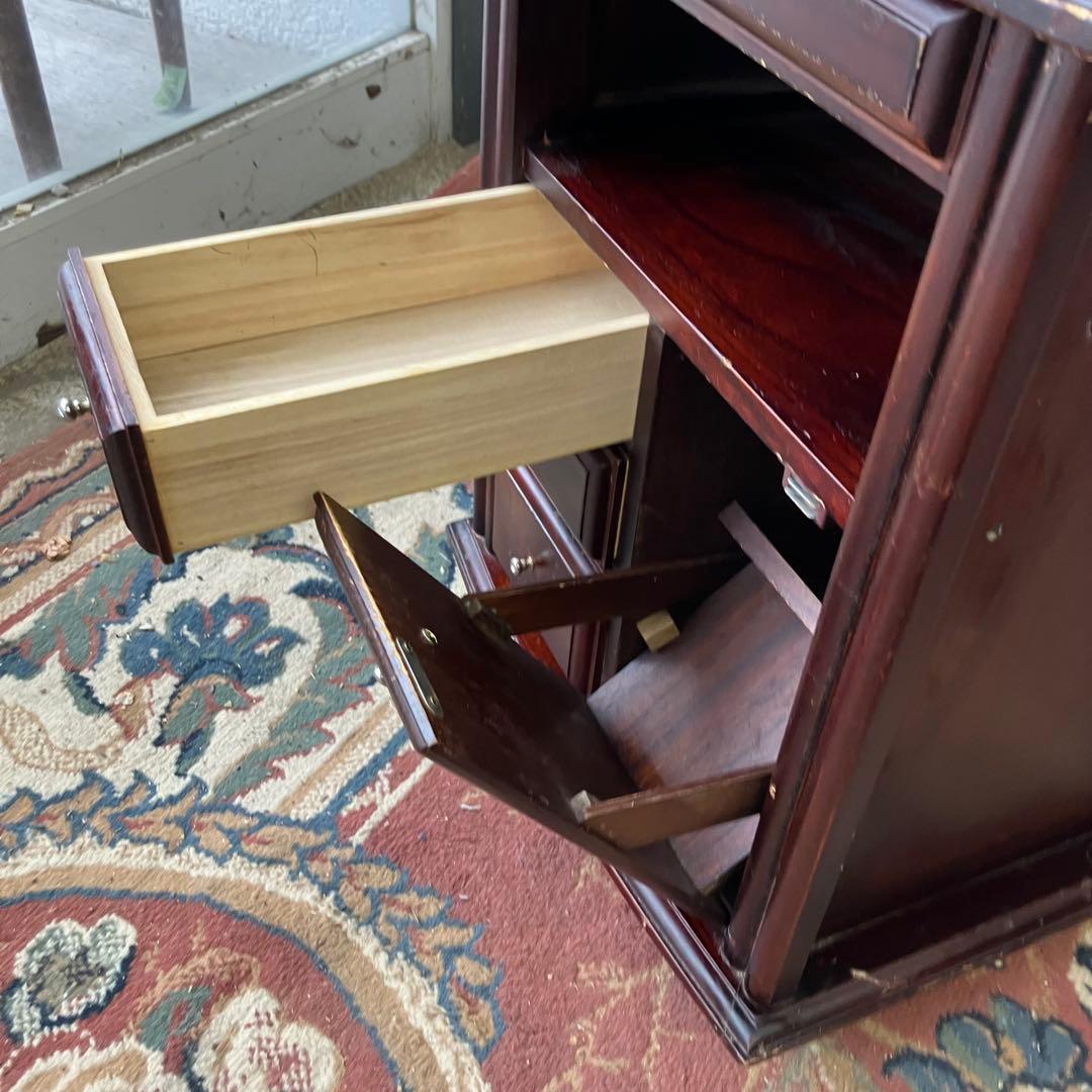 昭和レトロ 多数収納 木製 ナイトテーブル サイドテーブルワゴン キャスター付き