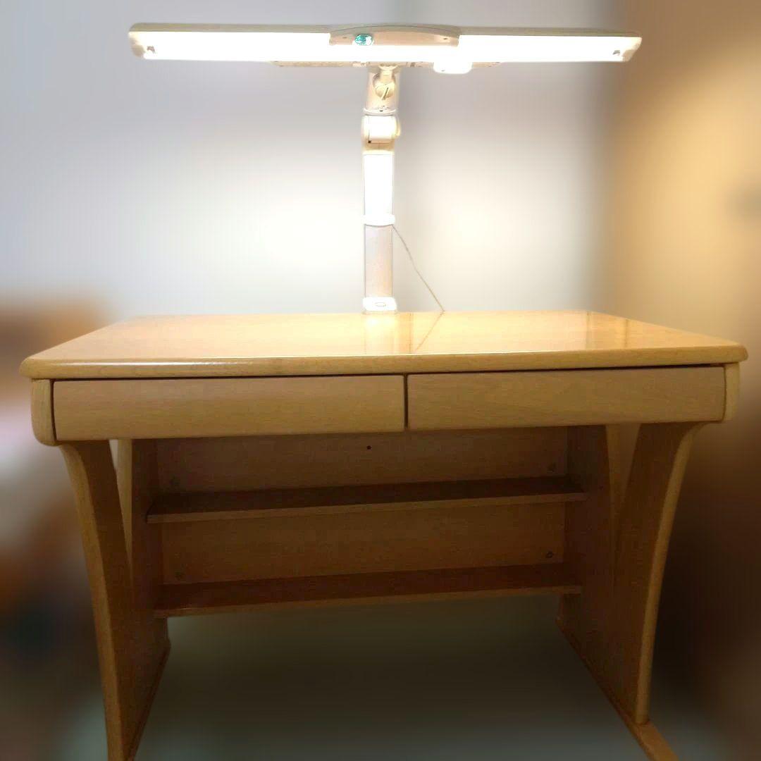学習机　木製デスク　引き出し付き　照明付き　送料込み　ナチュラルブラウン