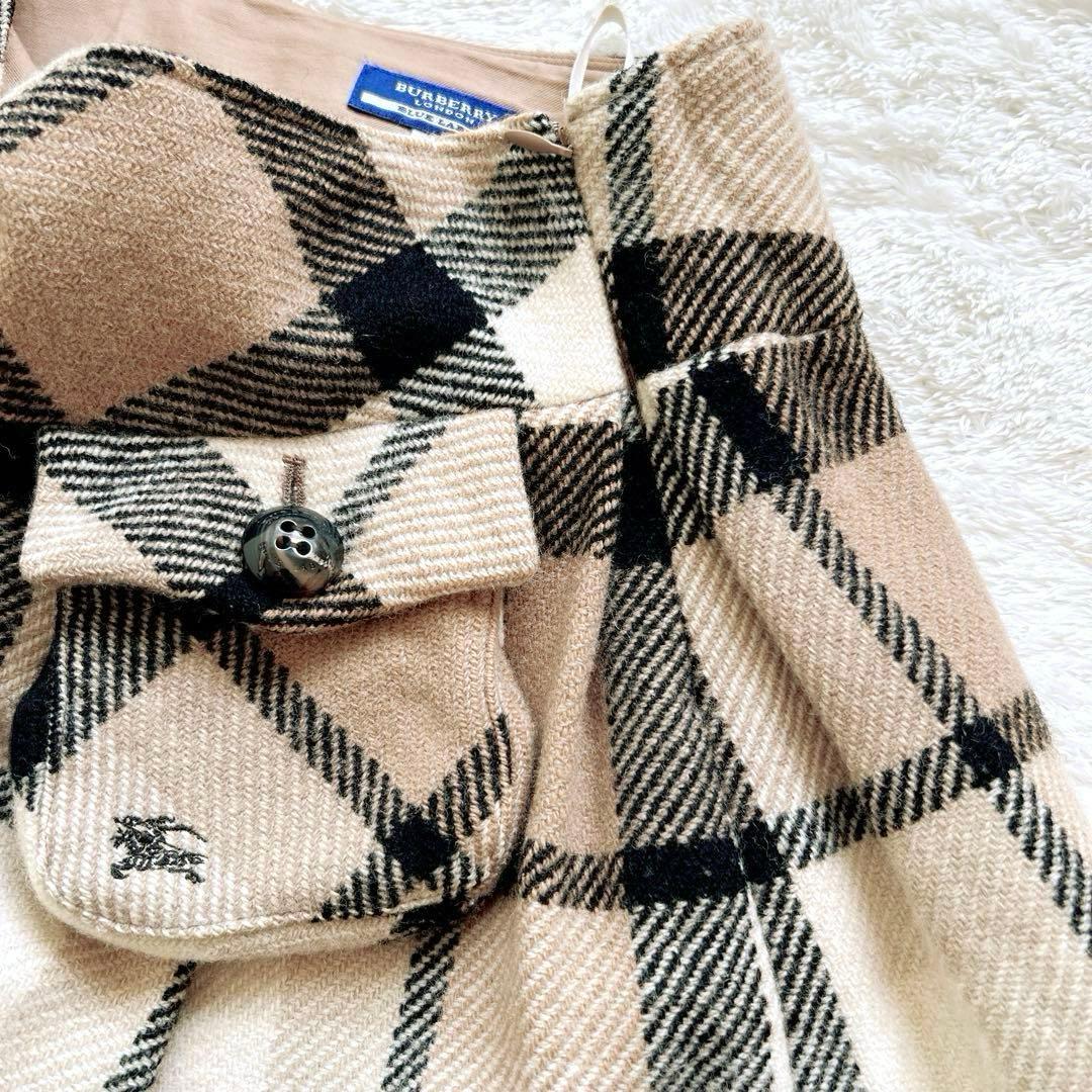 BURBERRY BLUE LABELノバチェックウールスカート　ホースロゴ刺繍