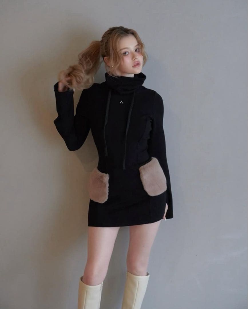 ワンピース andmary Fur pocket mini dress