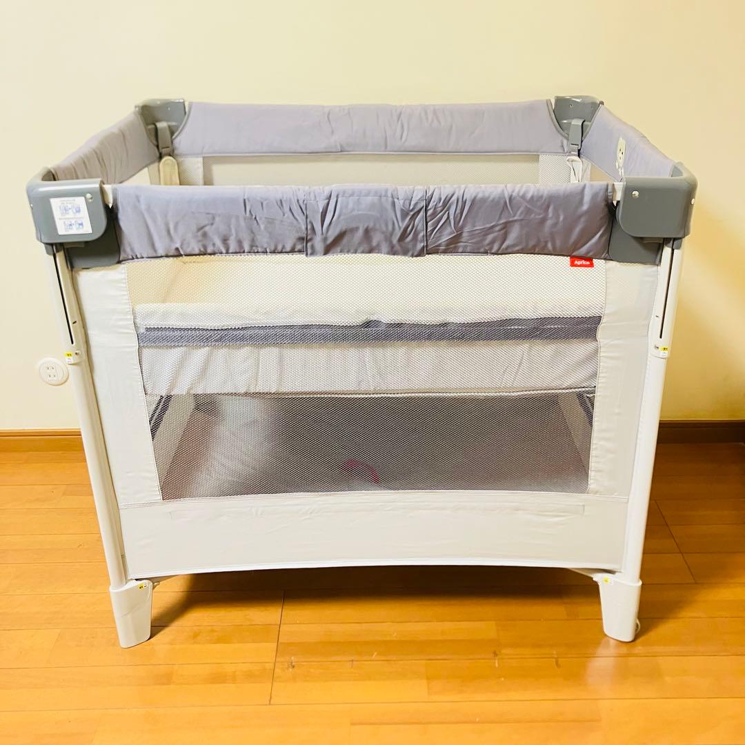 【極美品・付属品完備】アップリカ ココネルエアーABベビーベッド グレーベアー