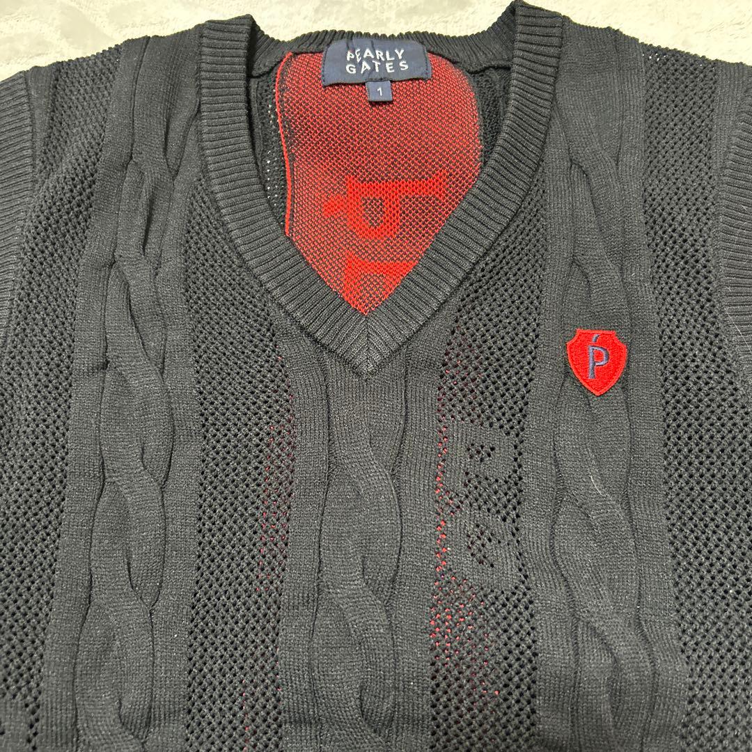 美品　PEARLY GATES 1サイズ ケーブル編み ノースリーブベスト