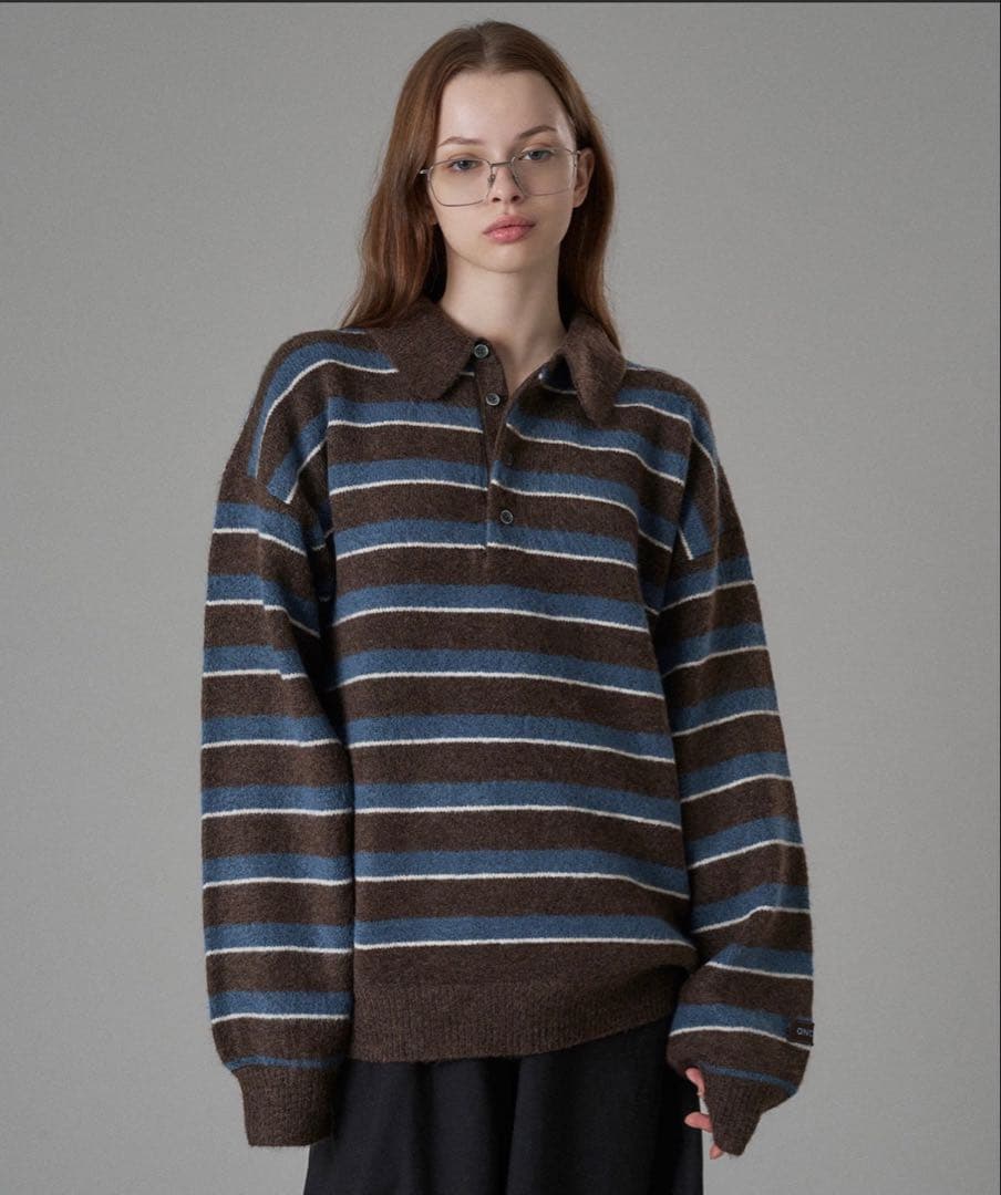 ONCILY マルチボーダーソフトタッチニットポロ