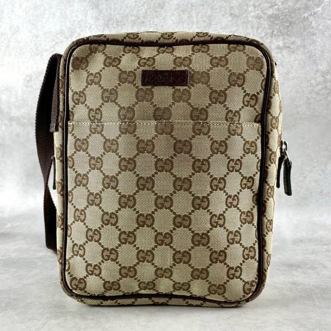 美品/保存袋付 グッチ GGスプリーム ショルダーバッグ PVC ベージュ 総柄