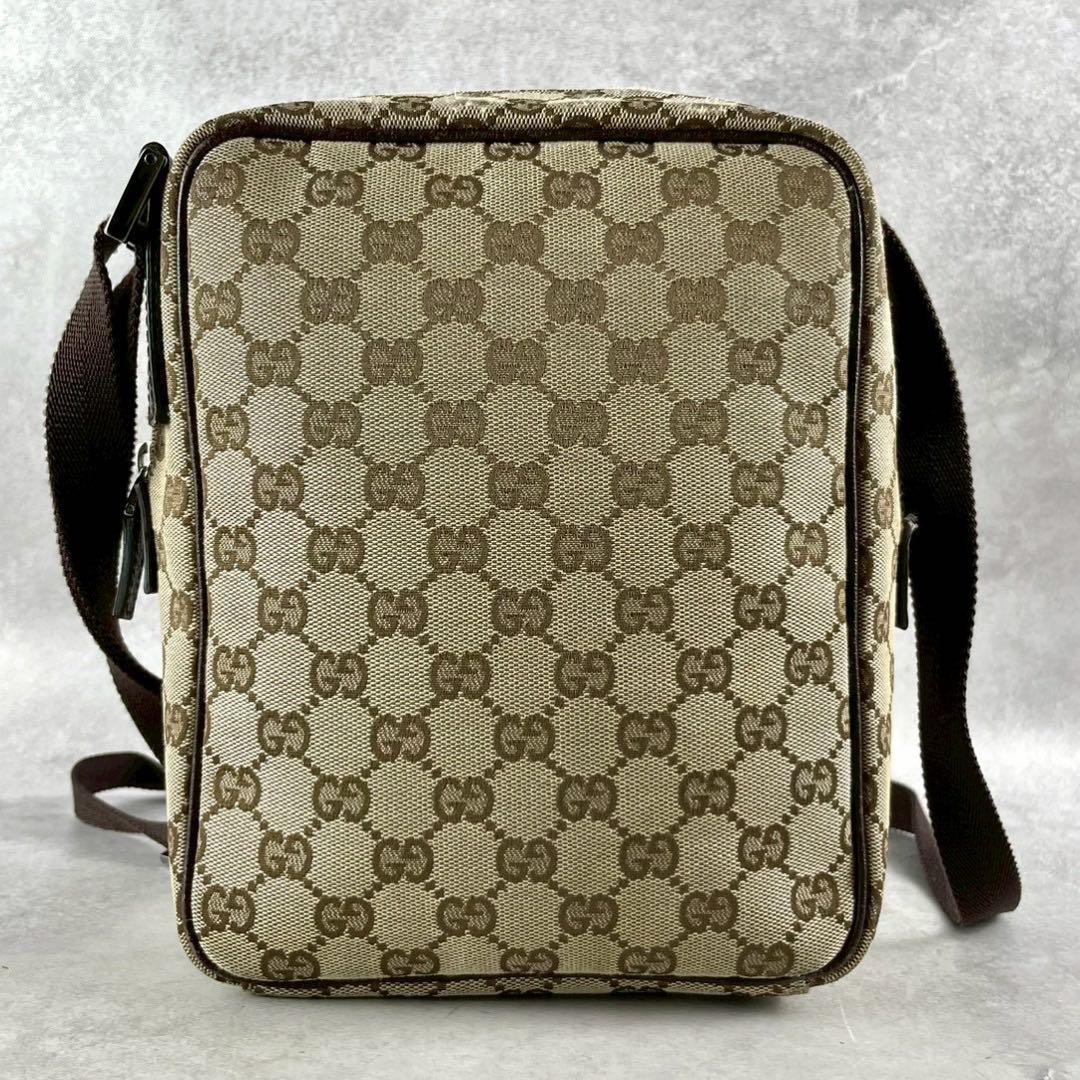 美品/保存袋付 グッチ GGスプリーム ショルダーバッグ PVC ベージュ 総柄