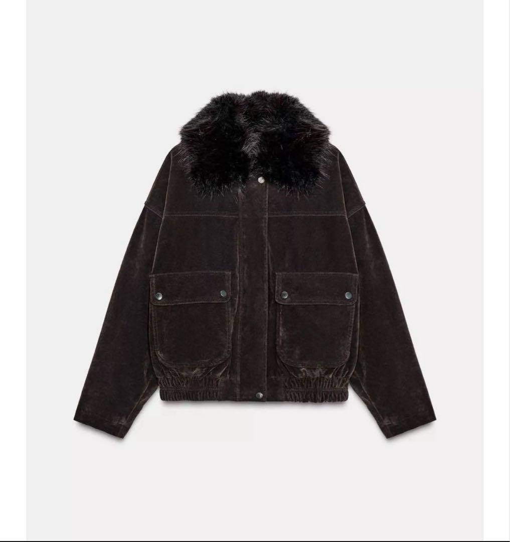 ZARA フェイクファーラペルオーバーサイズボンバージャケット