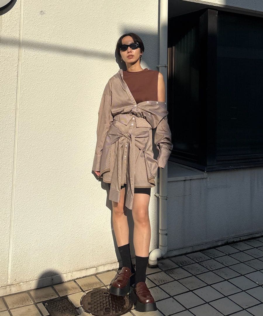 新品Ameri STRIPE INVERSION SHIRT TOP