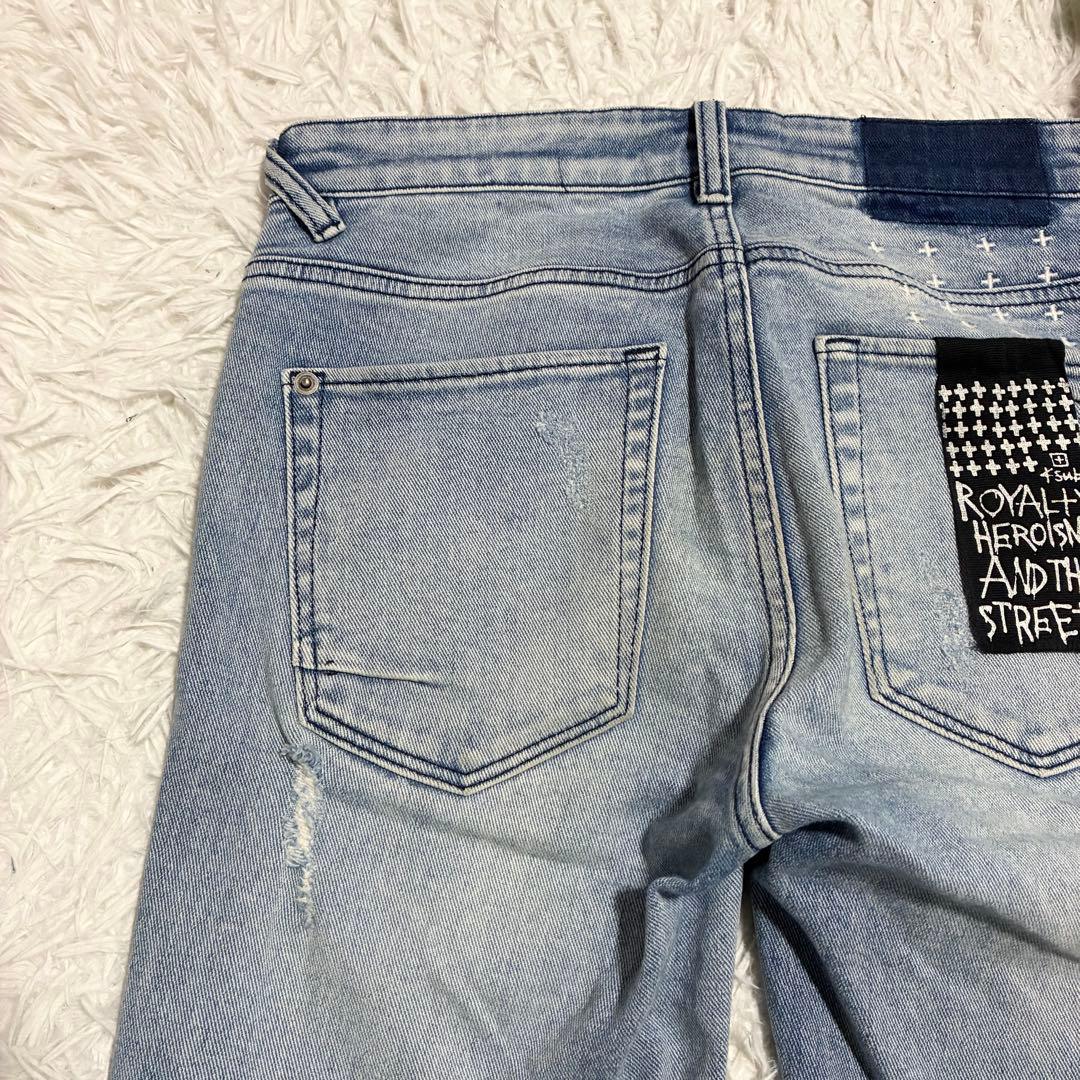 【KSUBI】スビ ダメージ加工ストレッチデニムパンツ クラッシュデニム 29