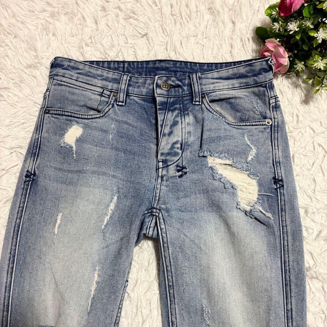 【KSUBI】スビ ダメージ加工ストレッチデニムパンツ クラッシュデニム 29