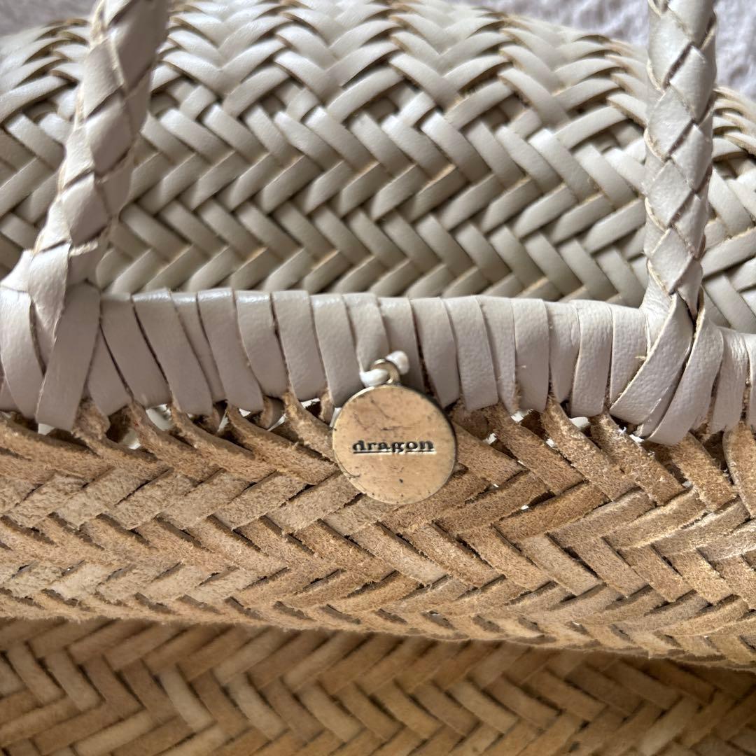 ぴのこ 未使用級ドラゴン 牛革 メッシュ トート バッグ ライトベージュ