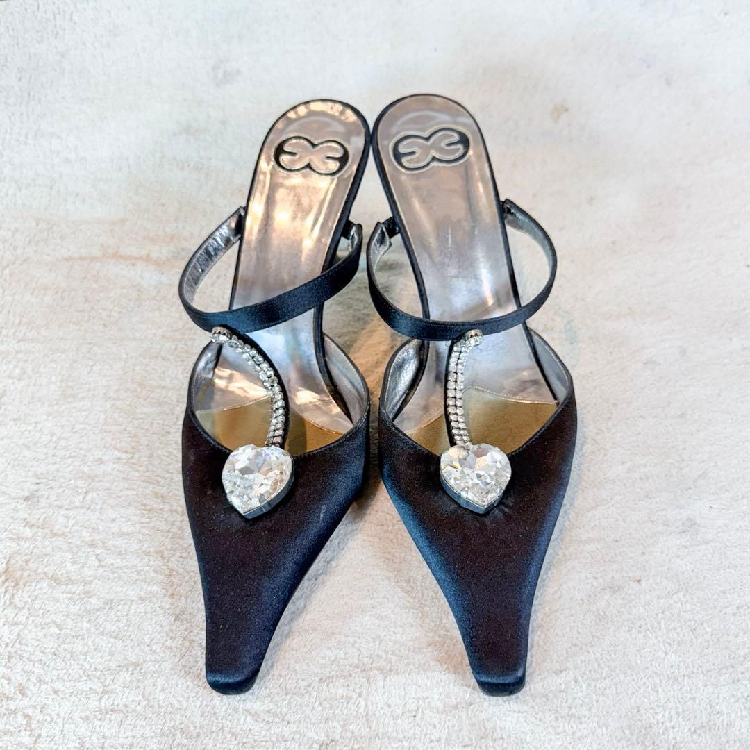 ESCADA エスカーダ ハートビジュー サテン ミュール 37 黒