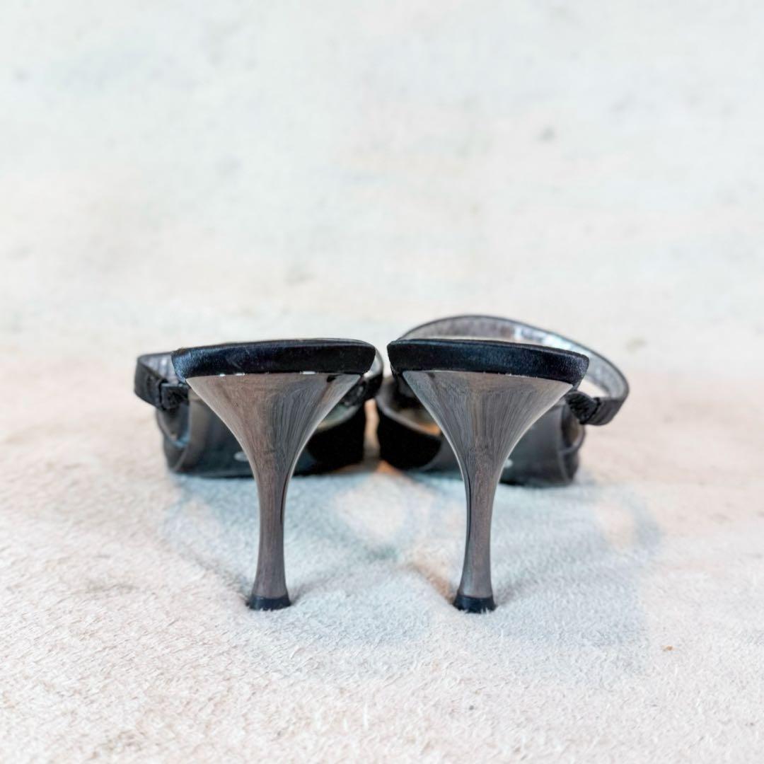 ESCADA エスカーダ ハートビジュー サテン ミュール 37 黒