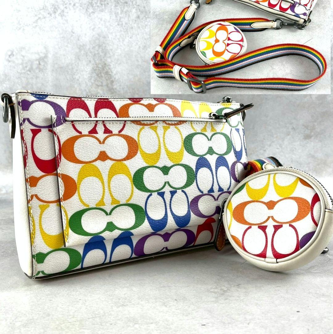 極美品 コーチ ホールデン 2way クロスボディ レザー レインボー ロゴ総柄