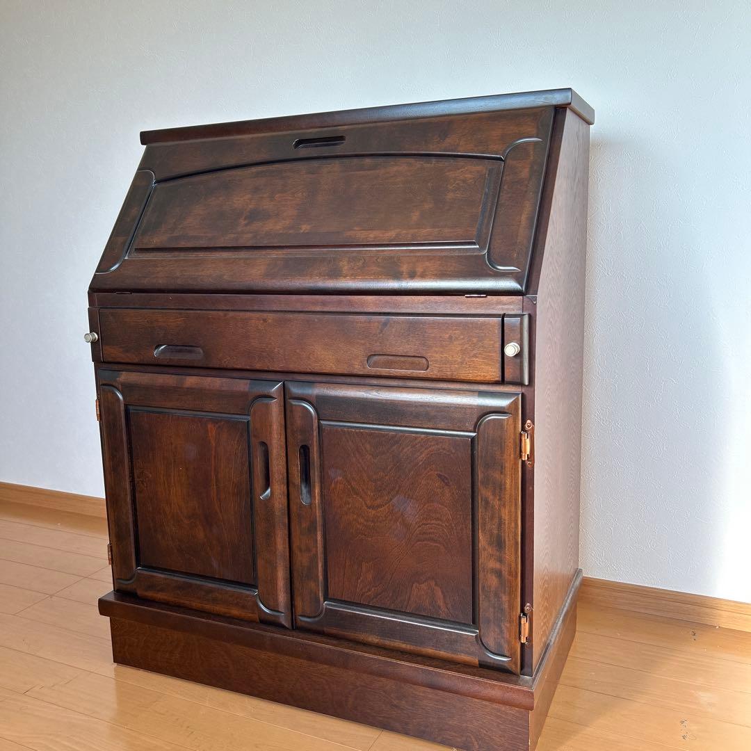 大雪木工 北海道民芸家具 ライティングビューロー 天然木 収納机 学習机