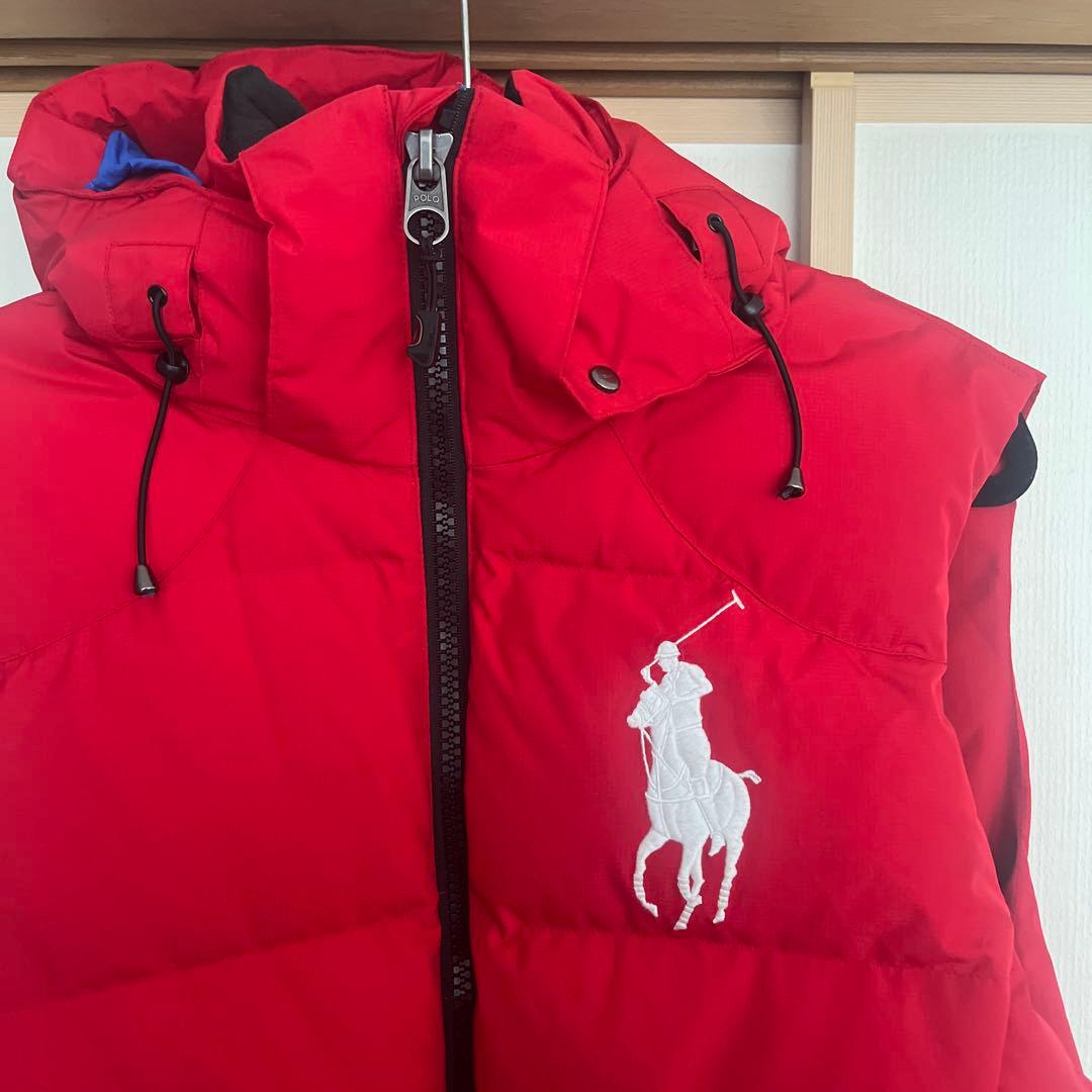 ラルフローレン　Polo Ralph Lauren 赤 フード付ダウンベスト M