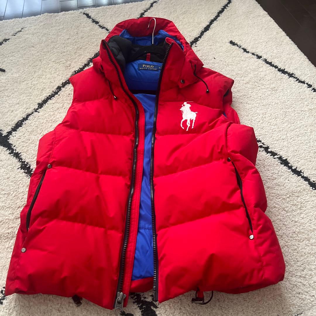 ラルフローレン　Polo Ralph Lauren 赤 フード付ダウンベスト M