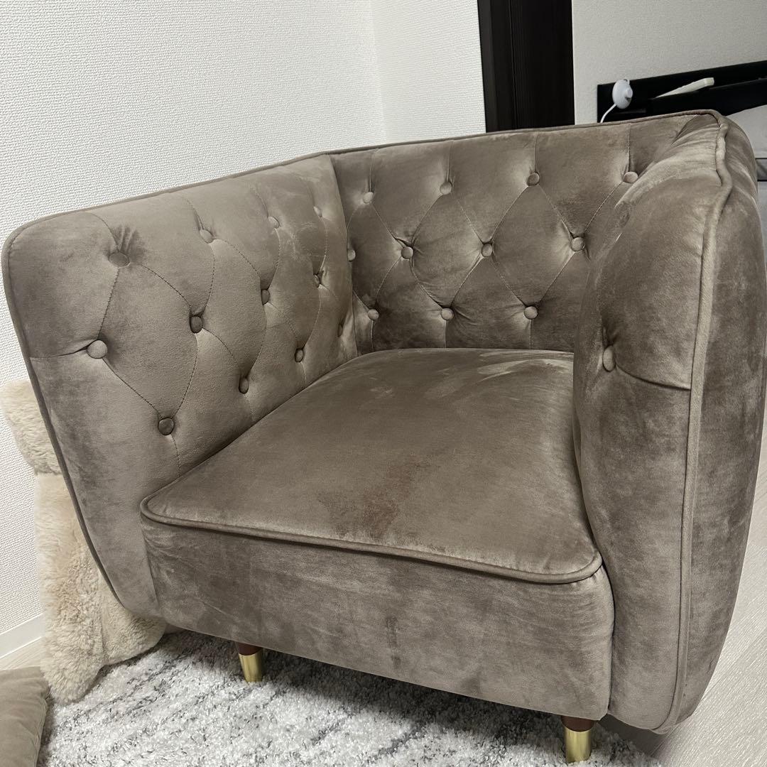 グレー ベルベット 1人掛けソファ　LOWYA 最終値下げ