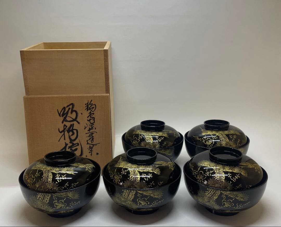 輪島塗　吸物椀　沈金　懐石道具　漆器　5客 　　　f5521