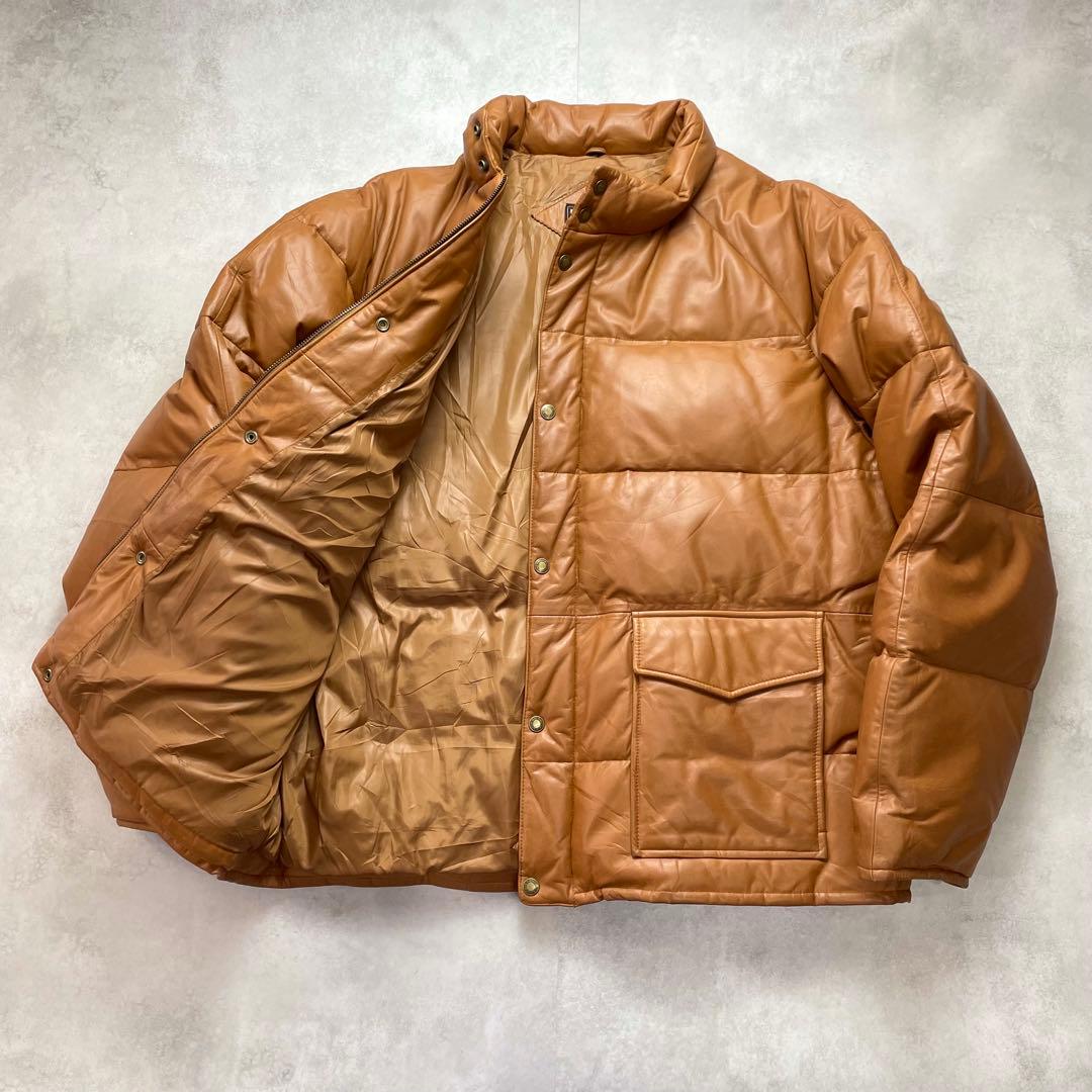 希少2XL✨ウィンドアーマー オールレザーダウンジャケット 本革 キャメル 3L
