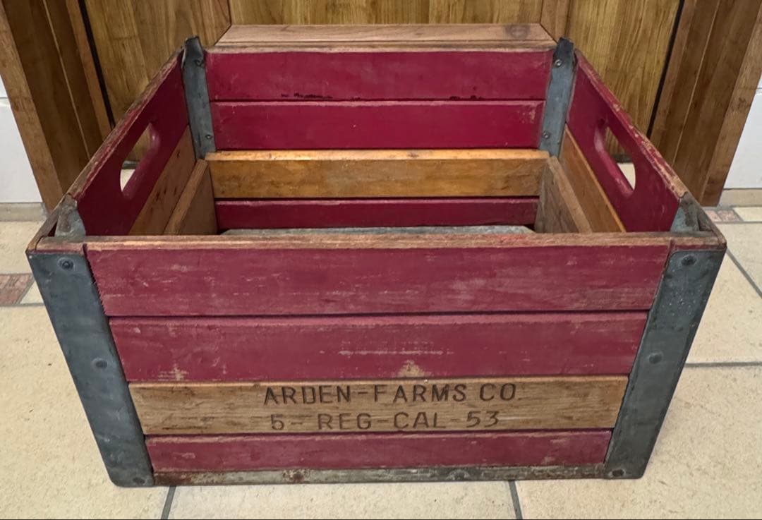 ビンテージ　木箱　金属枠 Wooden Box クレート