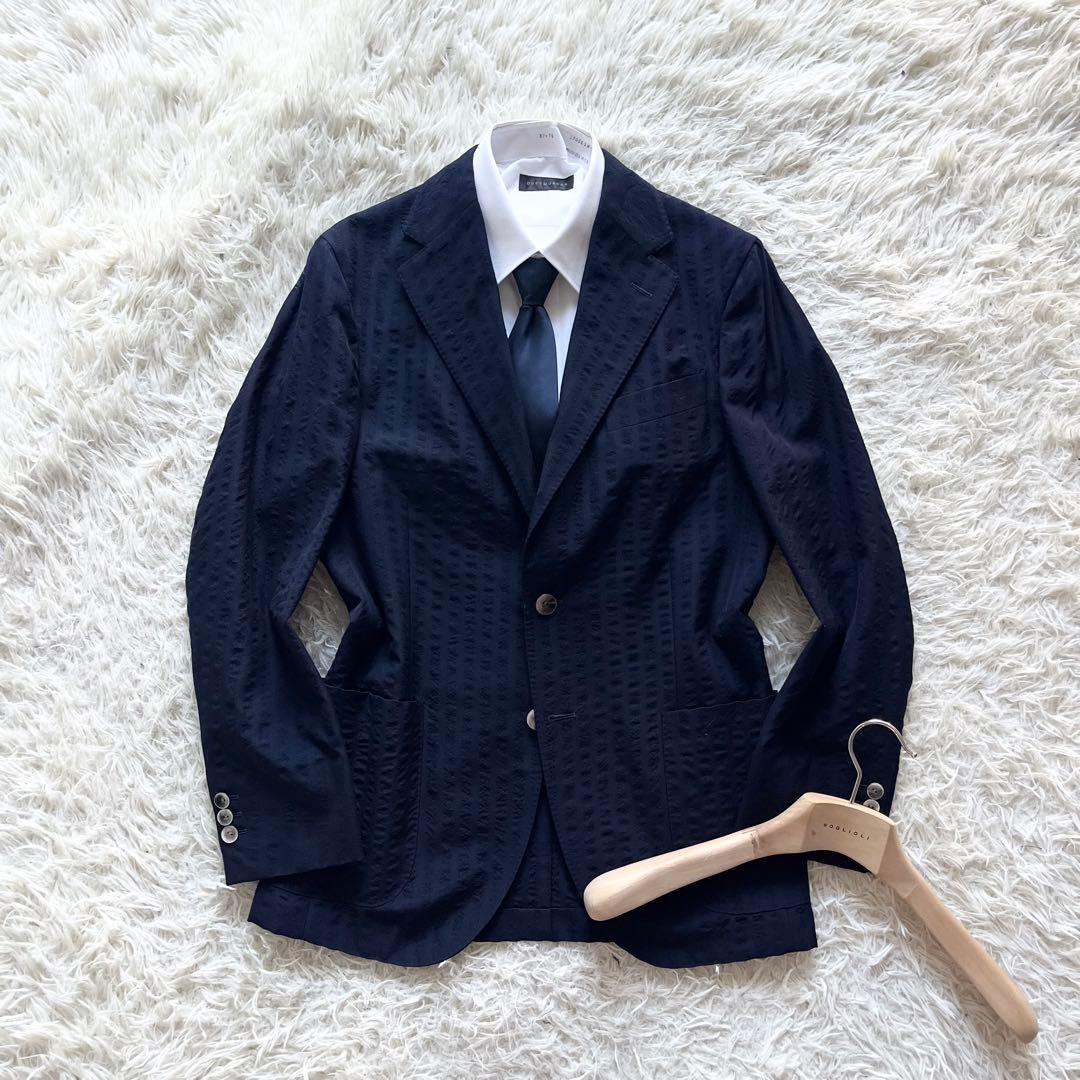 <美品>BOGLIOLI dover 新ロゴ ネイビー ウール ジャケット 46