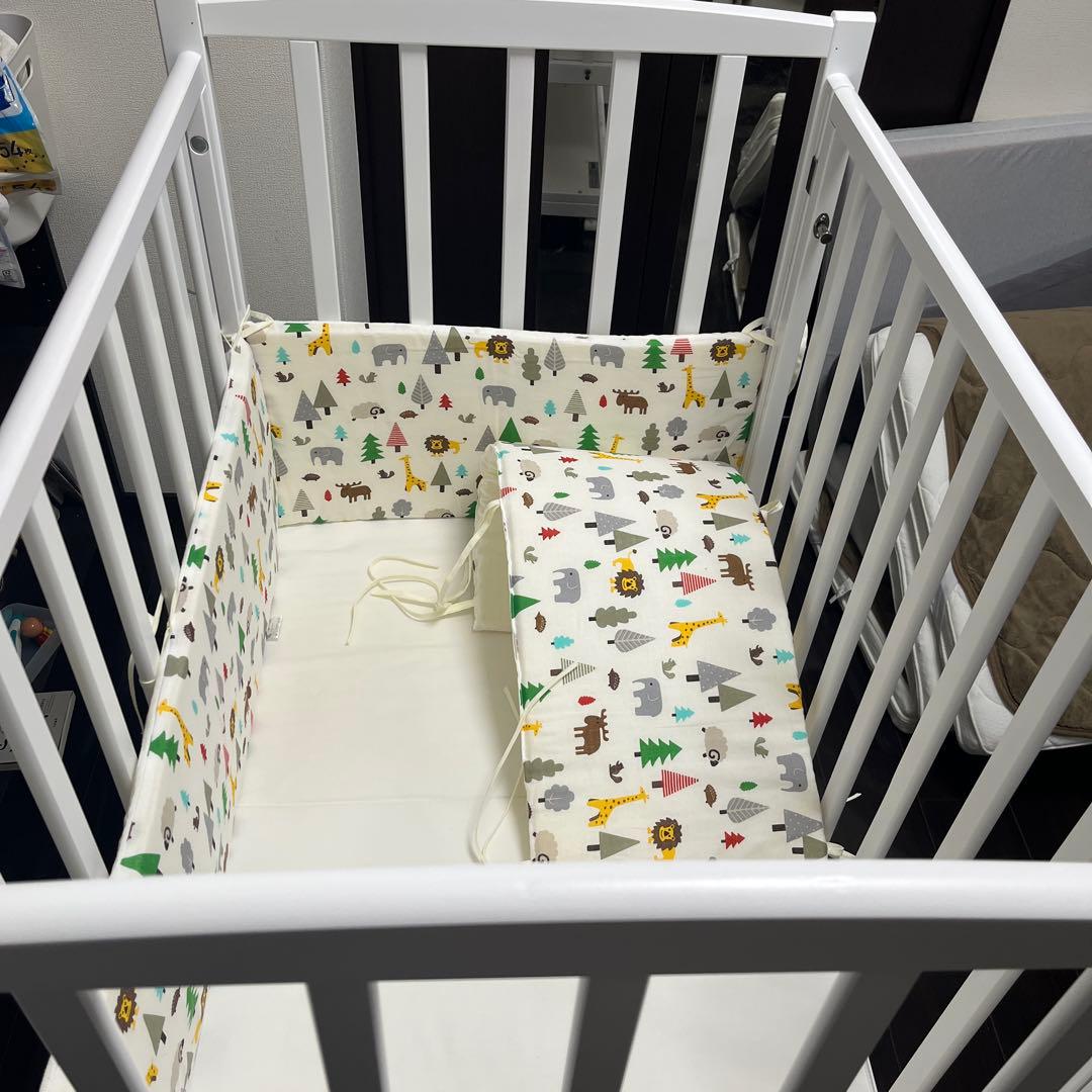 ヤマサキコンパクトベッドツーオープン ＋ベビーセンスホーム ＋動物柄ベッドガード