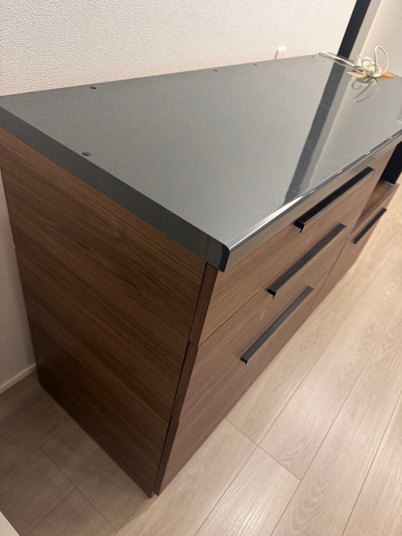 【パモウナ】モダン木製食器棚 引き出し付き　140センチ