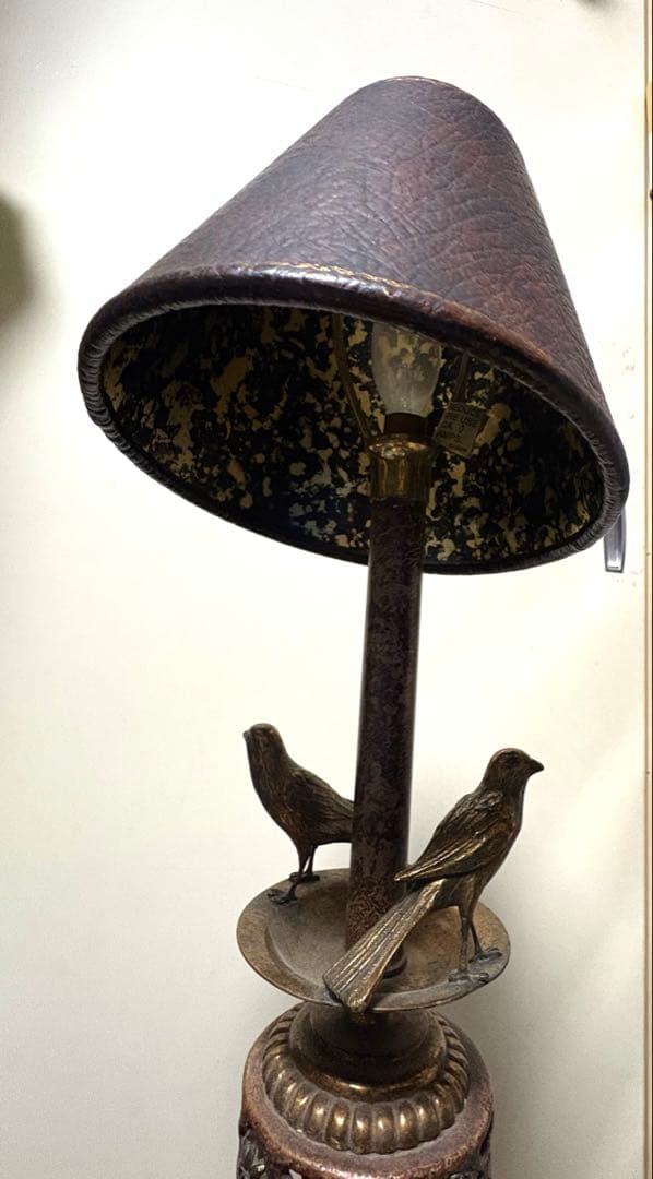アンティーク　ライト　スタンド　鳥の装飾 レトロ　真鍮　革製