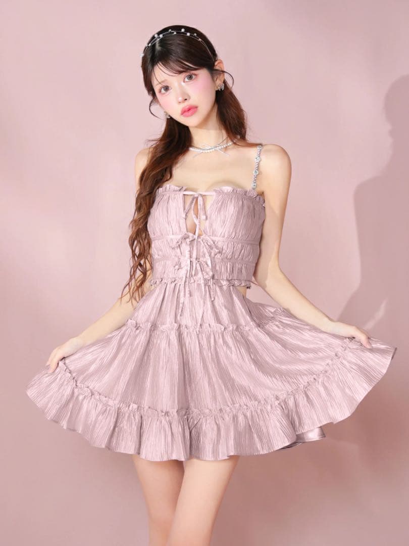 ROBE de FLEURS シャーリングサテンミニキャバドレス　S ピンク