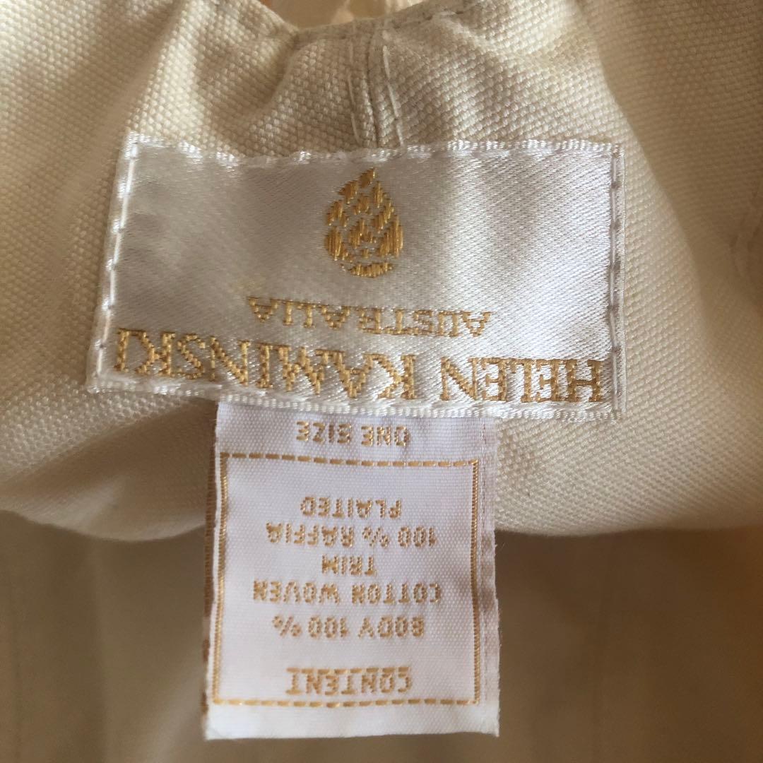 リボン付きつば広帽子 ホワイトベージュ