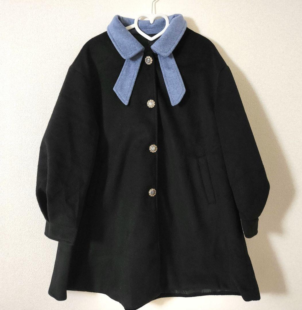 バイカラー リボンコート ブラック