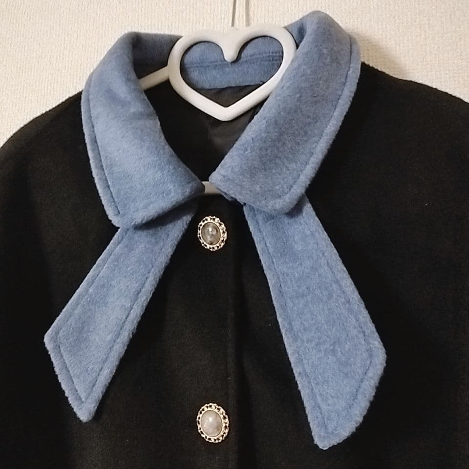 バイカラー リボンコート ブラック